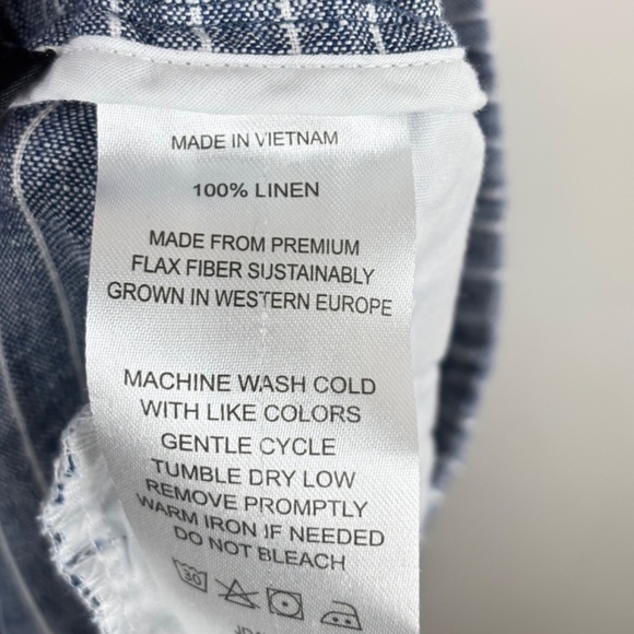 Quince European Linen Wide Leg Cropped Pants XL Chambray Blue Stripe Pockets - Picture 7 of 11